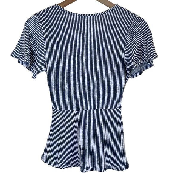 Caution to the Wind Junior’s Medium Short Sleeve Knit Striped Wrap Peplum Top - Picture 6 of 6
